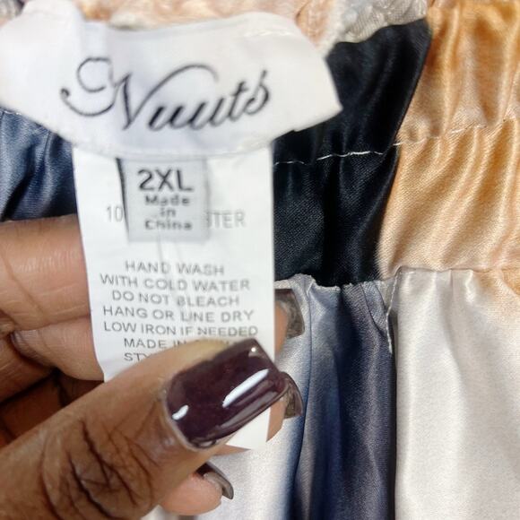 Nuuts Abstract Satin Flare Maxi Skirt Multicolor 2XL | Boho‎ Festival A-Line - Picture 11 of 13